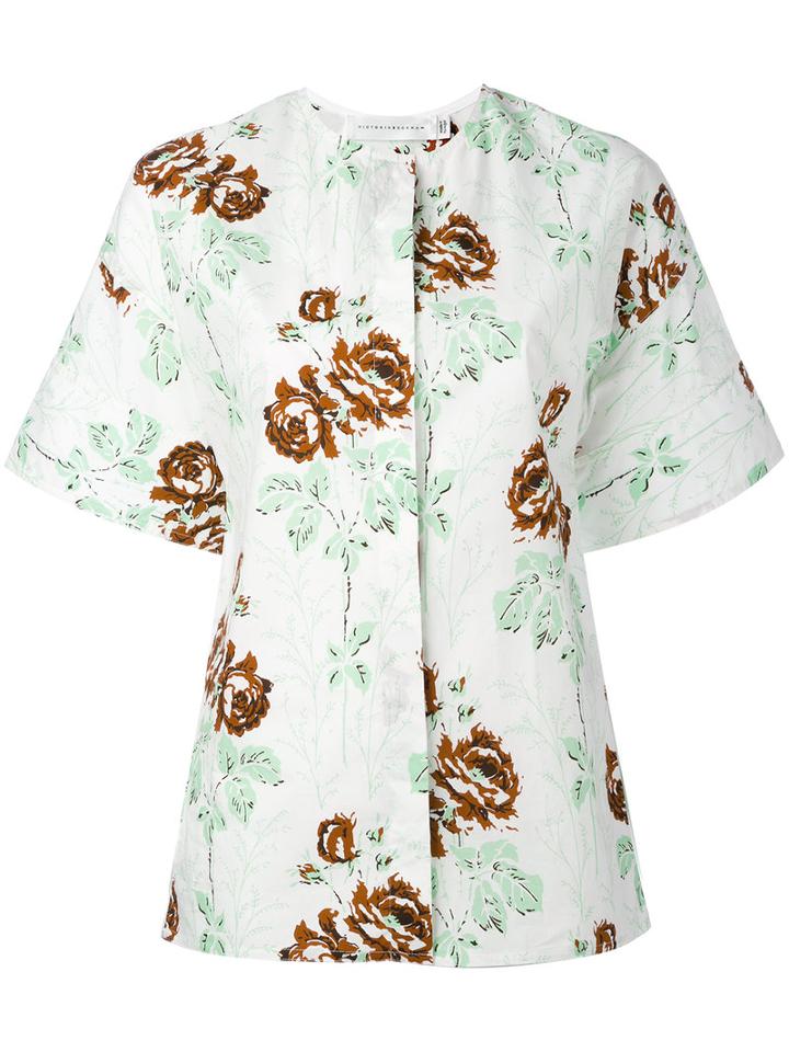 Victoria Beckham - Floral Print Shortsleeved Shirt - Women - Cotton - 10, White, Cotton