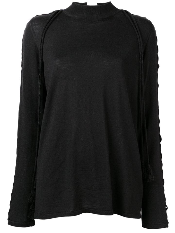 Circus Hotel Drawstring Crisscross Sweater - Black