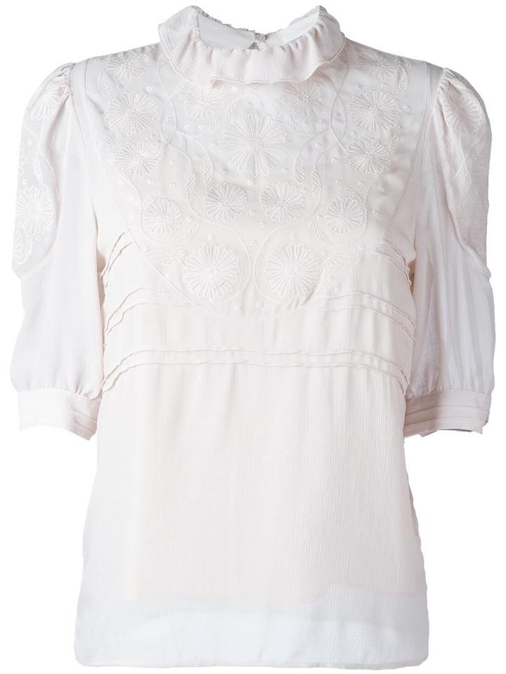 See By Chloé Floral Embroidered Blouse, Women's, Size: 42, Pink/purple, Polyester/acetate/viscose
