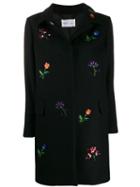 Be Blumarine Flower Embroidered Coat - Black