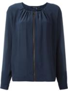 Roberto Collina Zipped Collarless Jacket, Women's, Size: L, Blue, Silk