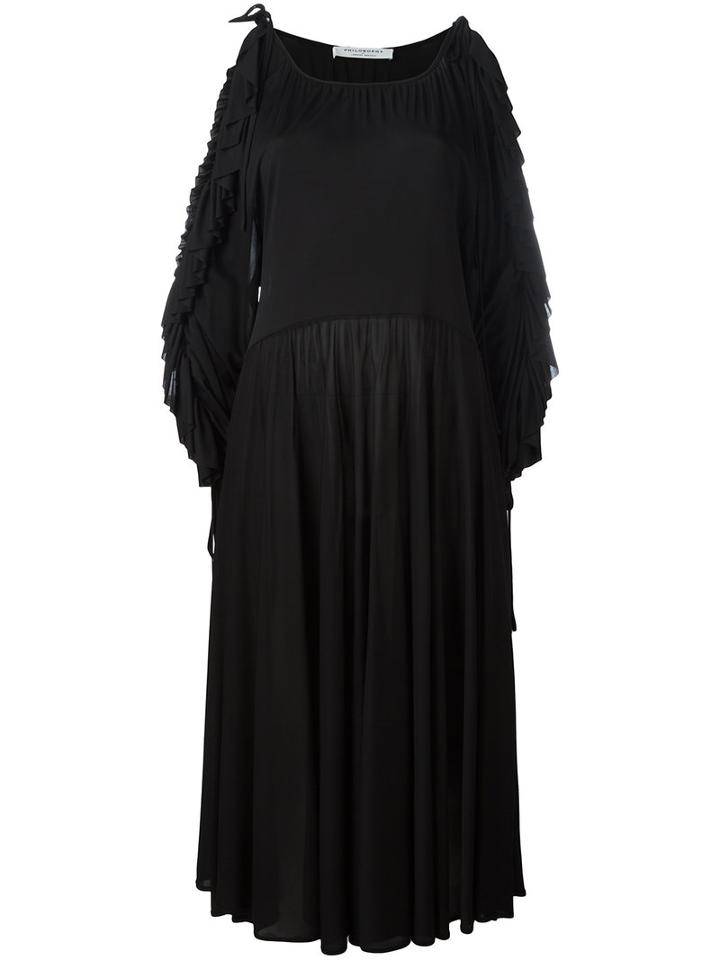 Philosophy Di Lorenzo Serafini - Ruffled Sleeve Midi Dress - Women - Polyester - 40, Women's, Black, Polyester