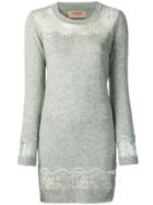 Twin-set Lace Panel Sweater Dress - Grey