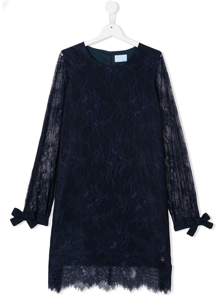 Lanvin Petite Long-sleeved Lace Dress - Blue