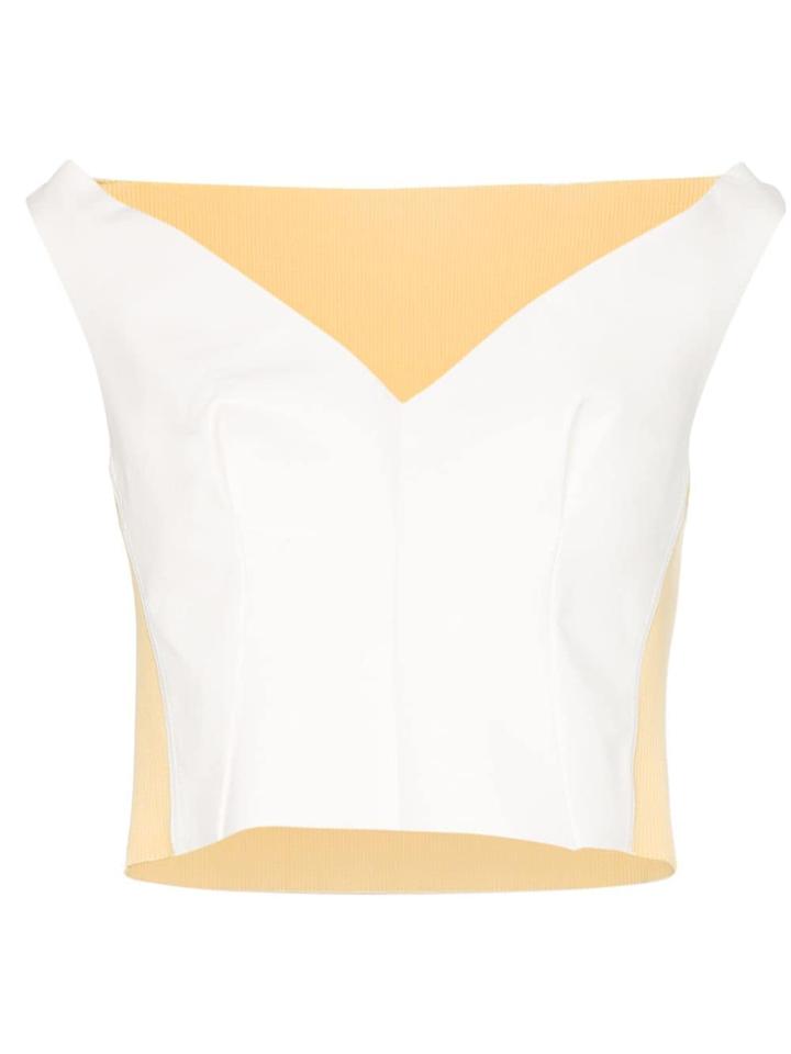 Marni Off-the-shoulder Leather And Rib Knit Top - White