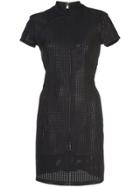 Marcia Perforated Fitted Mini Dress - Black