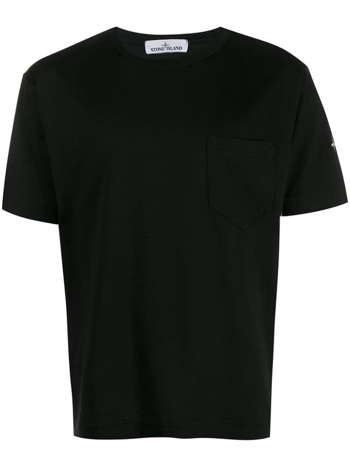 Stone Island Logo Embellished T-shirt - Black