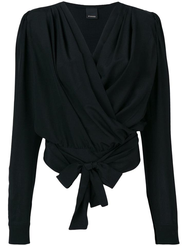 Pinko Front Tie Wrap Blouse - Black