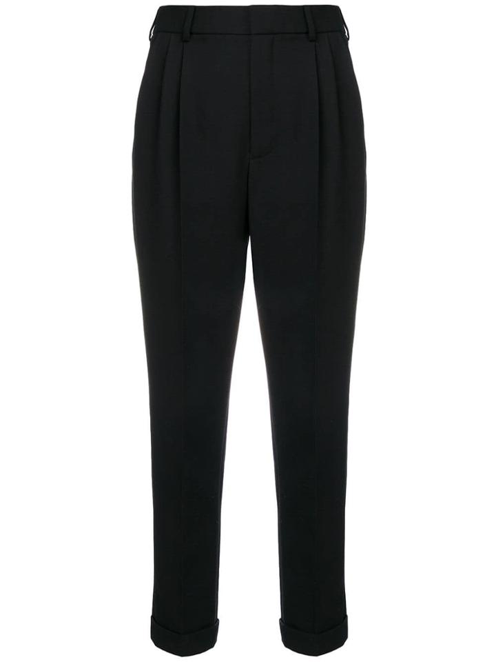 Saint Laurent High Waisted Cropped Trousers - Black