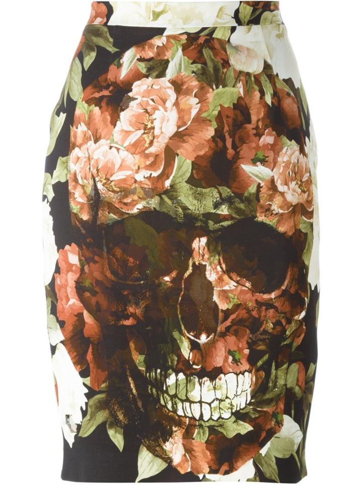 Philipp Plein Floral Skull Print Pencil Skirt, Women's, Size: Medium, Viscose/polyester/spandex/elastane
