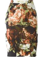 Philipp Plein Floral Skull Print Pencil Skirt, Women's, Size: Medium, Viscose/polyester/spandex/elastane