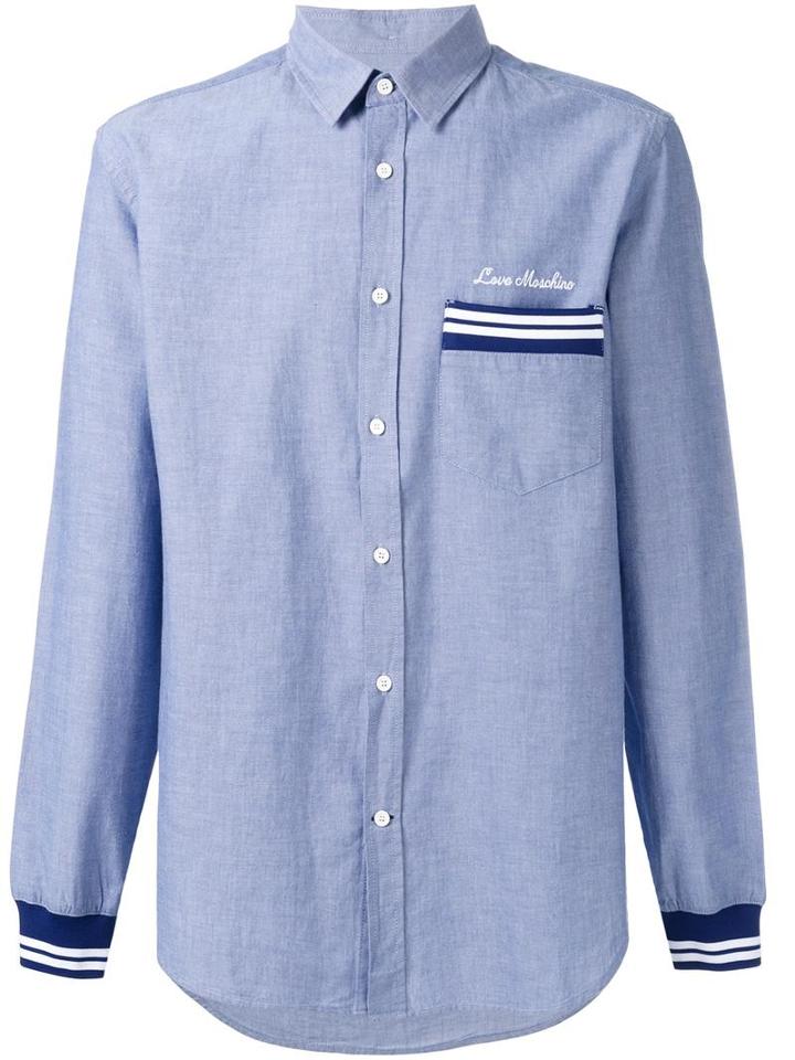 Love Moschino Striped Detail Loose-fit Shirt, Men's, Size: Xl, Blue, Cotton/polyester