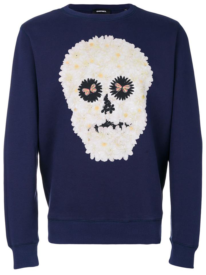 Diesel - Daisy Skull Sweatshirt - Men - Cotton - S, Blue, Cotton