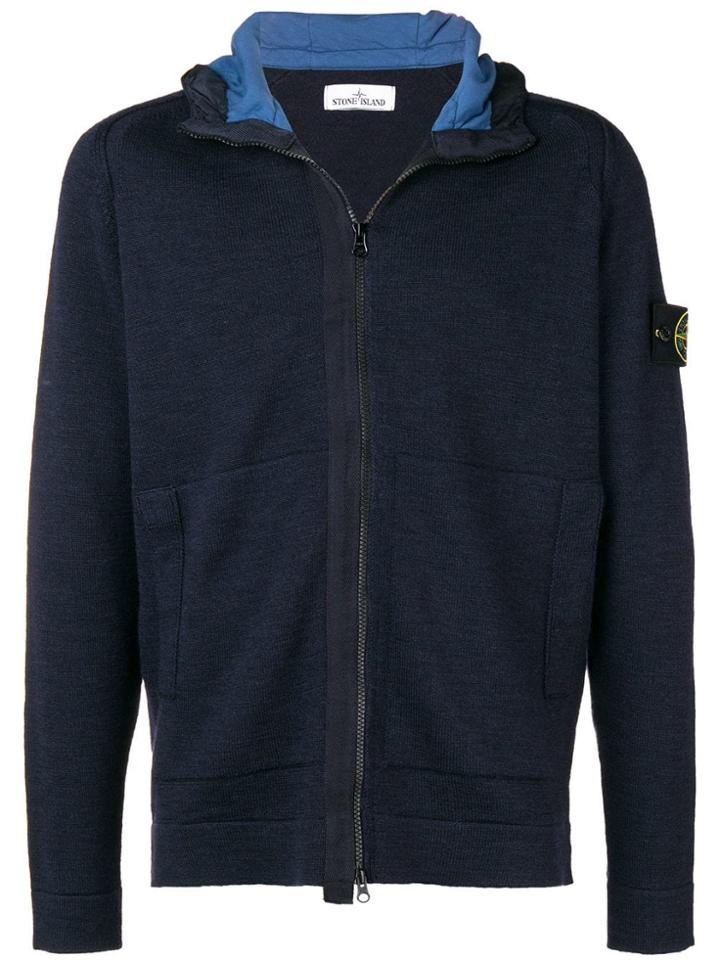 Stone Island Zipped Hooded Cardigan - Blue