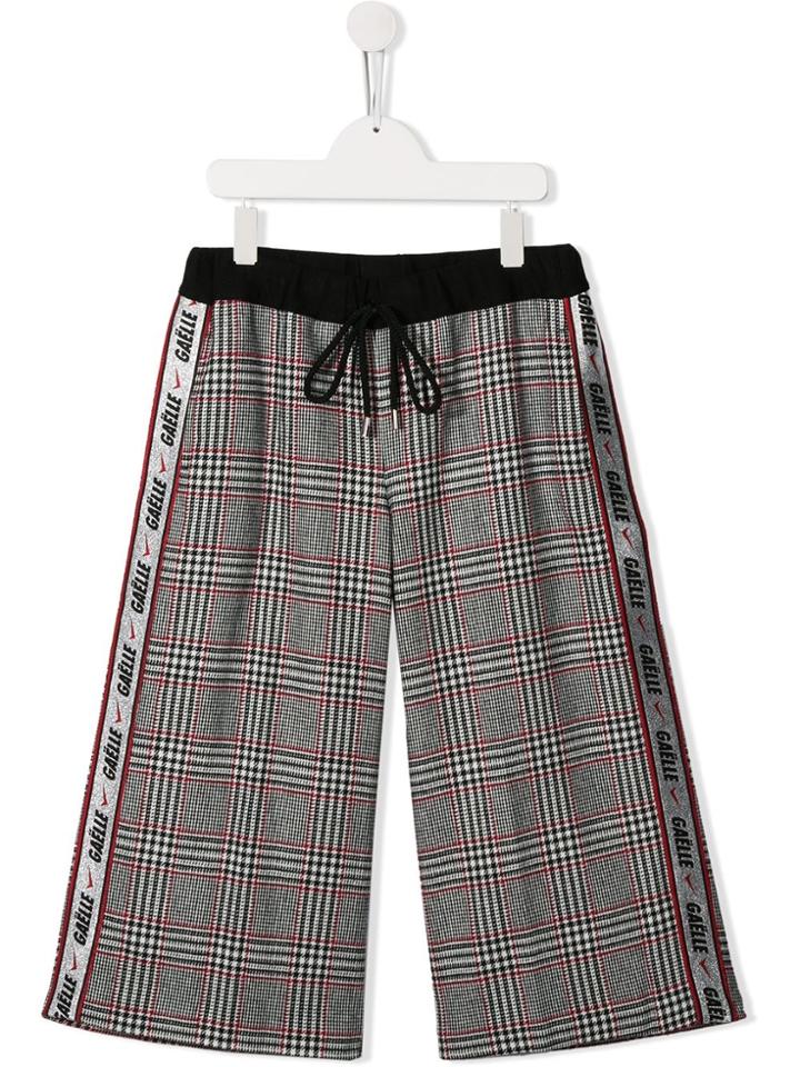 Gaelle Paris Kids Logo Stripe Plaid Trousers - Black