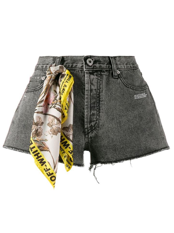 Off-white Scarf Detail Denim Shorts - Grey
