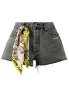 Off-white Scarf Detail Denim Shorts - Grey