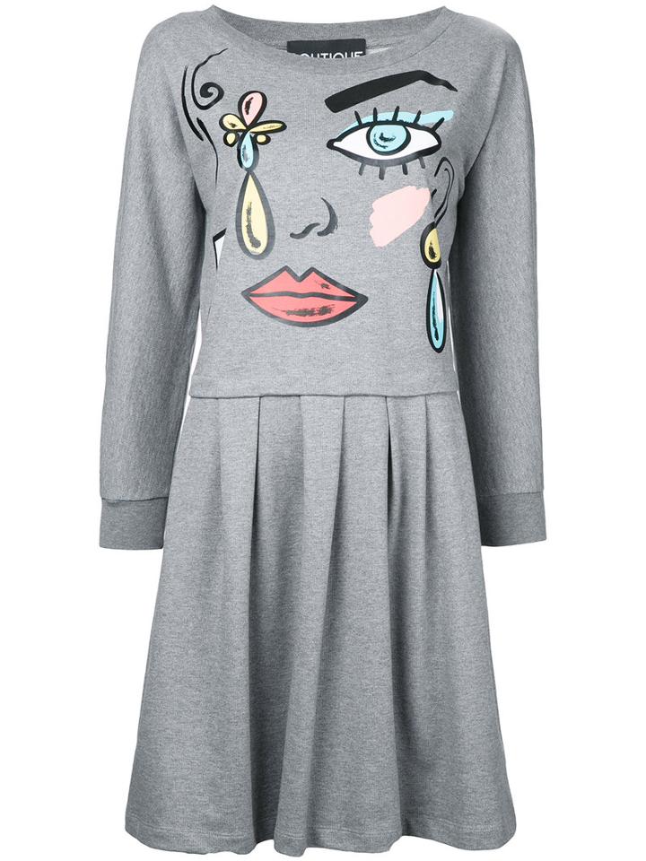 Boutique Moschino Cartoon Face Print Dress, Women's, Size: 42, Grey, Cotton