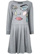 Boutique Moschino Cartoon Face Print Dress, Women's, Size: 42, Grey, Cotton