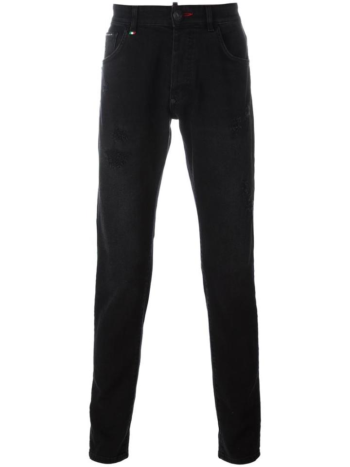 Philipp Plein 'runway' Super Straight-leg Jeans, Men's, Size: 32, Black, Cotton/spandex/elastane/polyester
