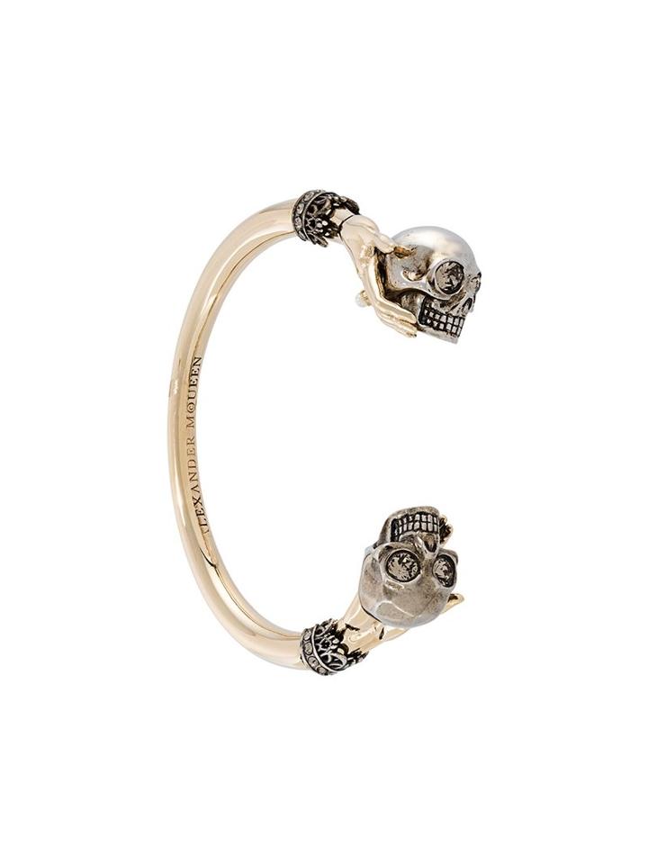Alexander Mcqueen Twin Skull Bracelet, Women's, Metallic