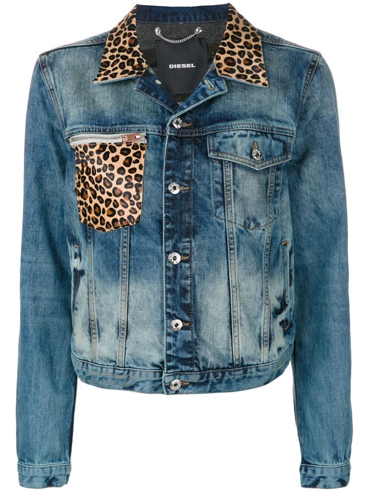Diesel Leopard Print Detail Denim Jacket - Blue