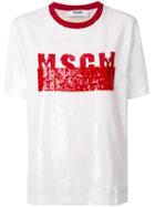 Msgm Sequinned Logo T-shirt, Women's, Size: 40, White, Polyamide/polyester