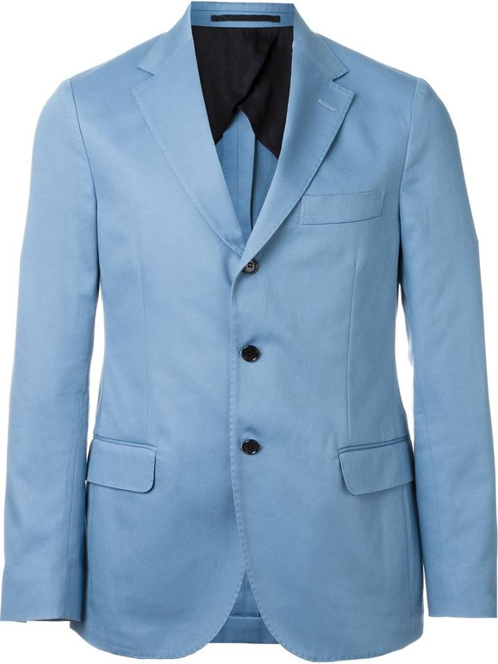 Mp Massimo Piombo Three Button Blazer, Men's, Size: 48, Blue, Cotton/polyester