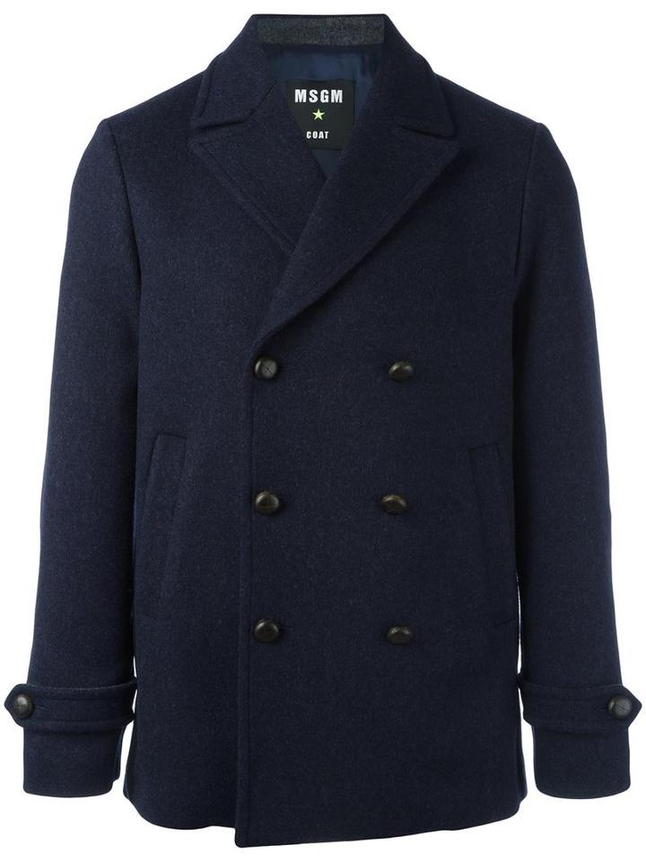 Msgm Double Breasted Coat, Men's, Size: 50, Blue, Virgin Wool/acetate/polyester