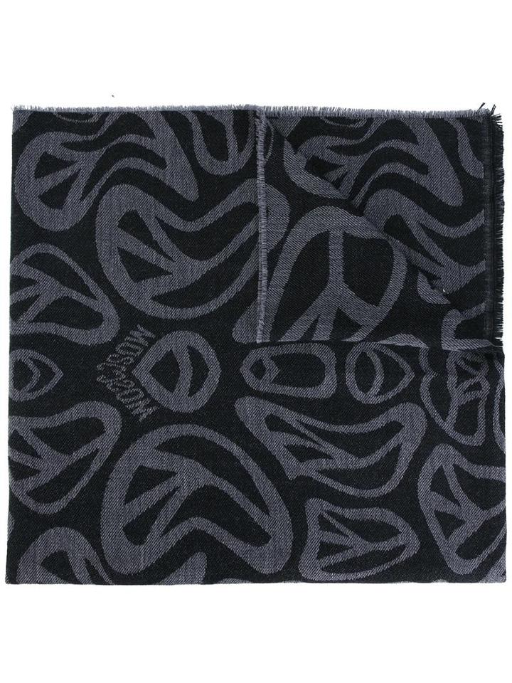 Moschino Peace Sign Scarf, Men's, Black, Wool