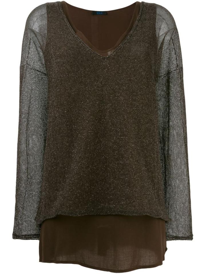 Twin-set Layered Sheer Knit Top, Women's, Size: Large, Grey, Viscose/polyester/metallic Fibre