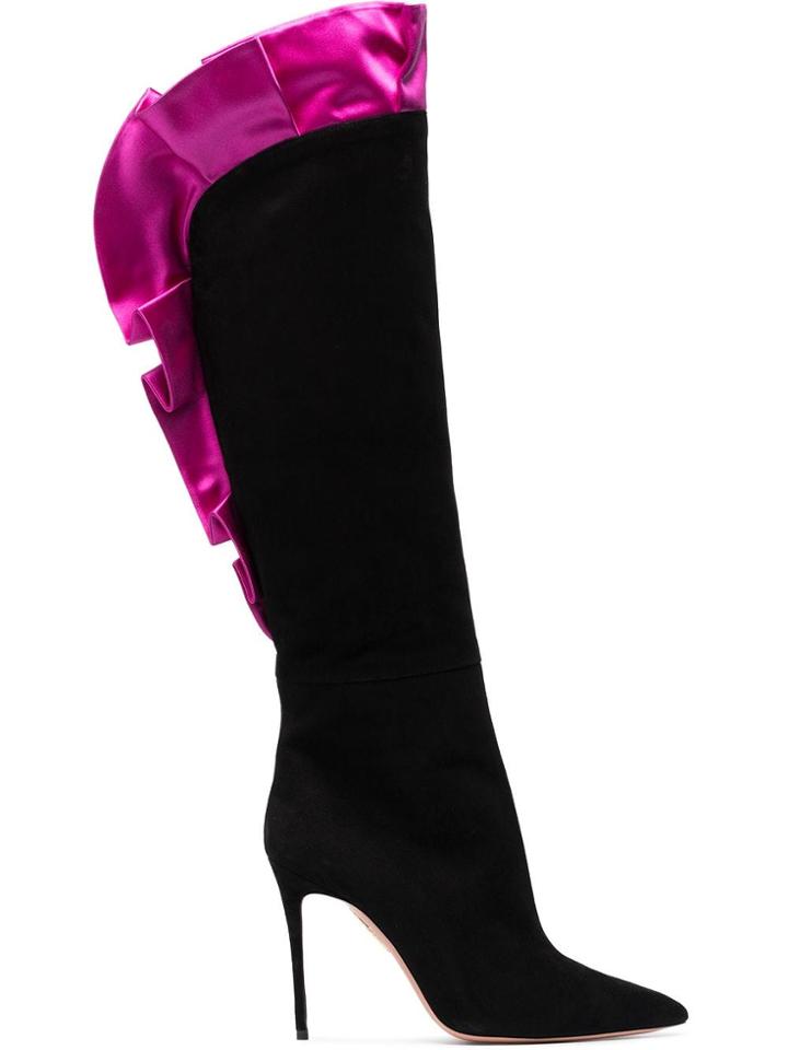 Aquazzura Eiffel 105 Suede And Satin Boots - Black