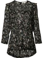 Veronica Beard Floral Print Sheer Blouse, Women's, Size: 4, Black, Silk