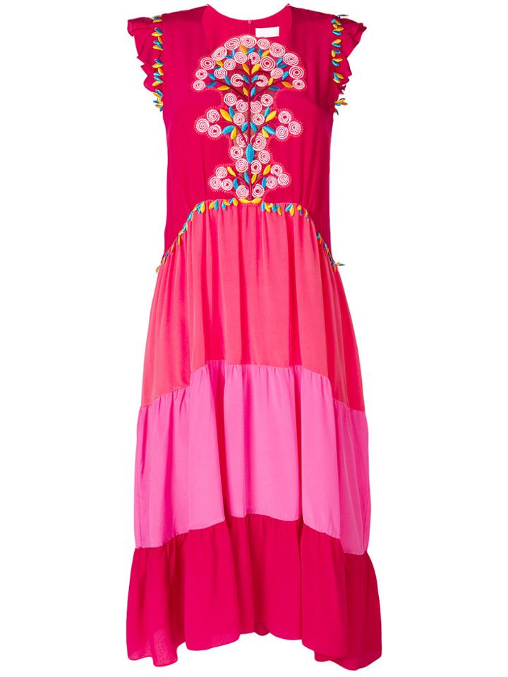 Peter Pilotto Embroidered Midi Dress - Pink & Purple