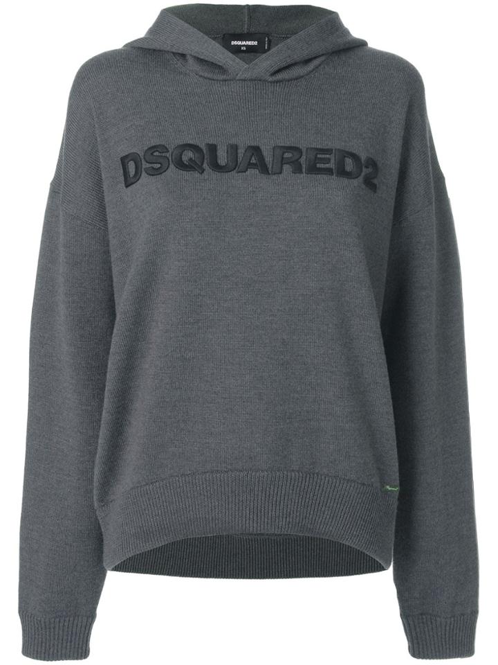 Dsquared2 Logo Embroidered Knitted Hoodie - Grey