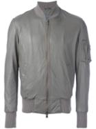 Giorgio Brato Zipped Bomber Jacket, Men's, Size: 48, Grey, Cotton/leather/polyester