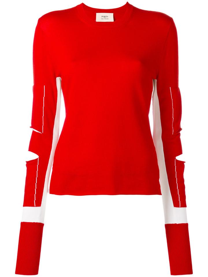 Ports 1961 Slit Detail Jumper, Women's, Size: Small, Red, Virgin Wool/nylon