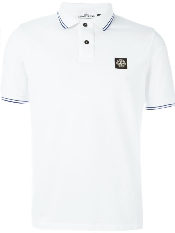 Stone Island Piped Collar Polo Shirt, Men's, Size: Large, White, Cotton/spandex/elastane