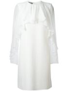 Giambattista Valli Ruffle Front Shift Dress, Women's, Size: 42, White, Silk/cotton/acetate/viscose