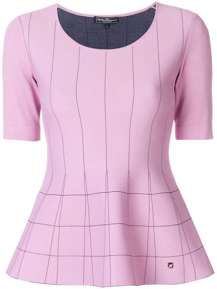 Salvatore Ferragamo Fitted Peplum Blouse - Pink & Purple