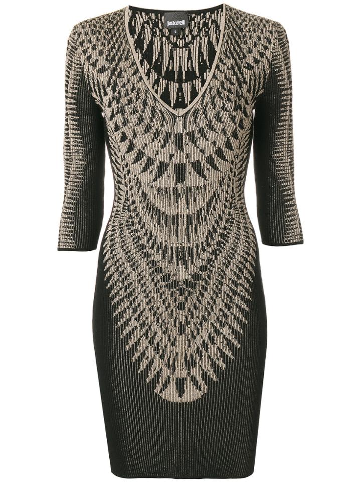Just Cavalli Printed Ribbed Dress - Black