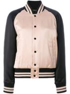 Saint Laurent - Striped Trim Bomber Jacket - Women - Cotton/acrylic/polyamide/wool - 38, Pink/purple, Cotton/acrylic/polyamide/wool