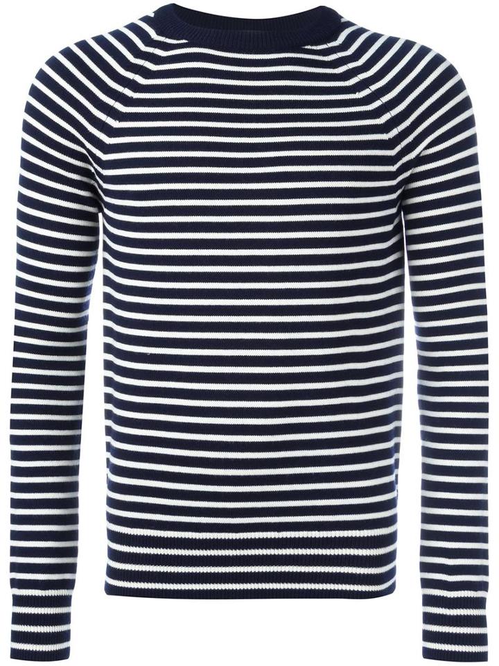 Saint Laurent Striped Crew Neck Jumper, Men's, Size: Xl, Blue, Wool