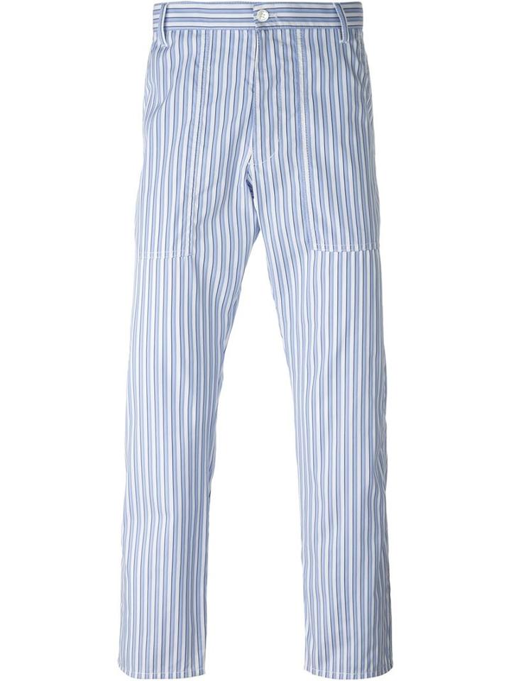 Comme Des Garçons Shirt Striped Fitted Trousers, Men's, Size: Medium, Blue, Cotton