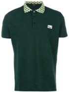 Fendi Contrast Geometric Collar Polo Shirt, Men's, Size: 52, Green, Cotton
