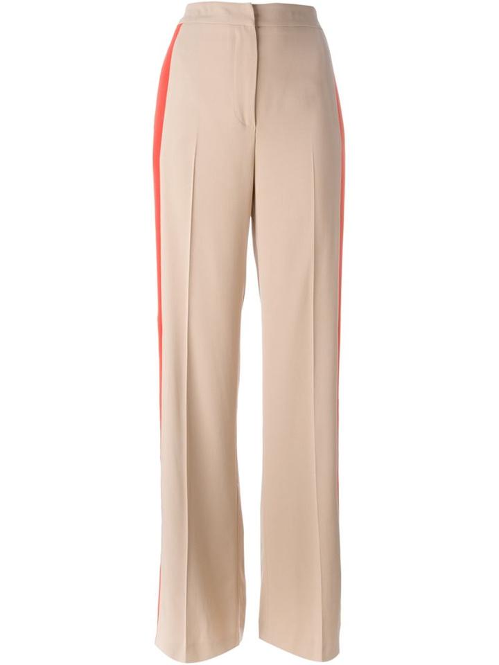 Msgm Contrasting Side Band Trousers, Women's, Size: 42, Nude/neutrals, Viscose/acetate/polyester