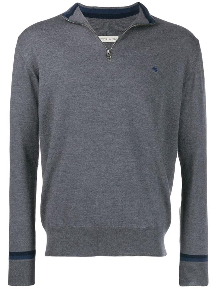 Etro Zip-up Logo Pullover - Grey