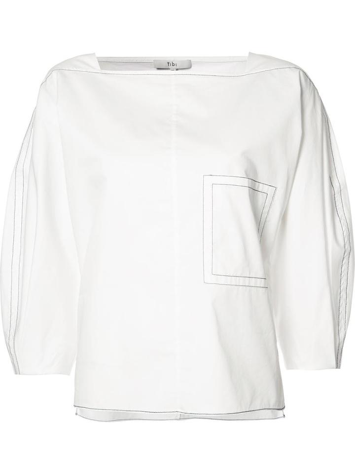 Tibi Boatneck Blouse, Women's, Size: Medium, White, Cotton