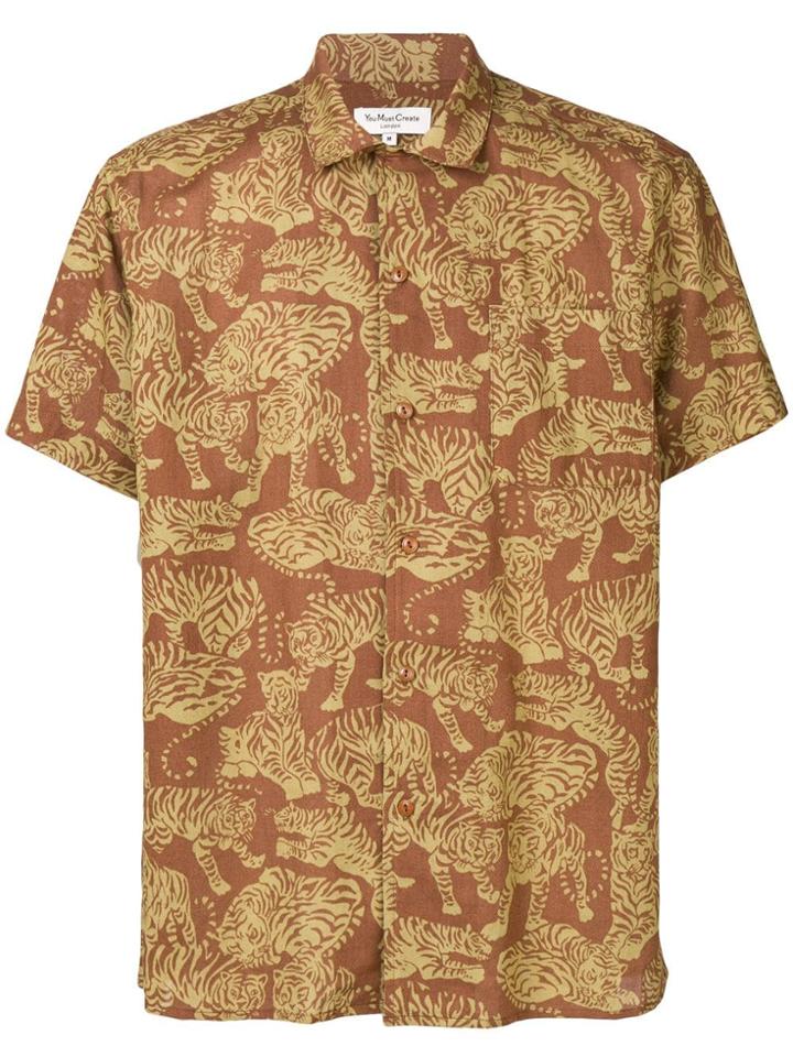 Ymc Tiger Print Shirt - Brown