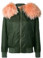 Mr & Mrs Italy - Hooded Bomber Jacket - Women - Cotton/fox Fur/polyamide/racoon Fur - Xs, Green, Cotton/fox Fur/polyamide/racoon Fur